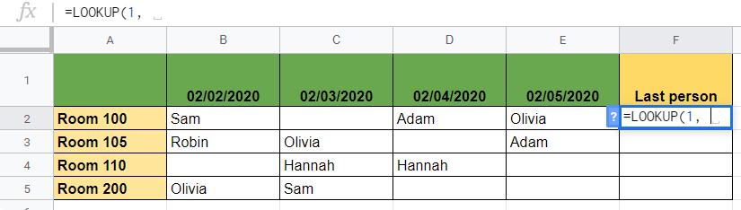 Tìm giá trị cuối của mỗi hàng | Google Sheets